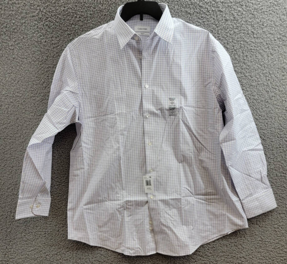 Calvin Klein Steel + Regular Fit Check Dress Shirt Men's 17 32/33 Blue Multi