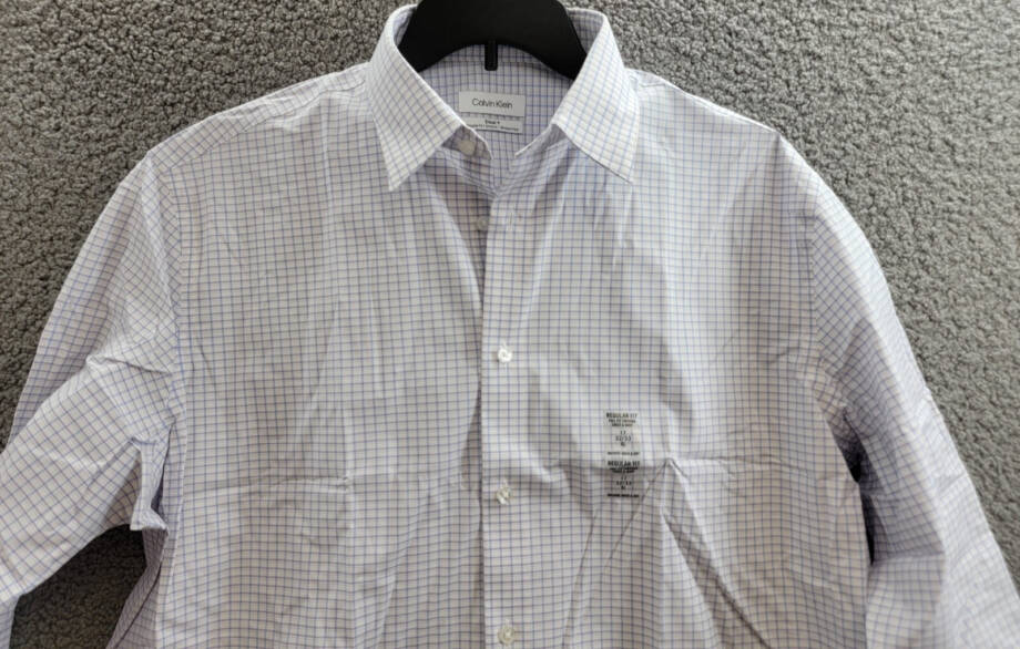 Calvin Klein Steel + Regular Fit Check Dress Shirt Men's 17 32/33 Blue Multi