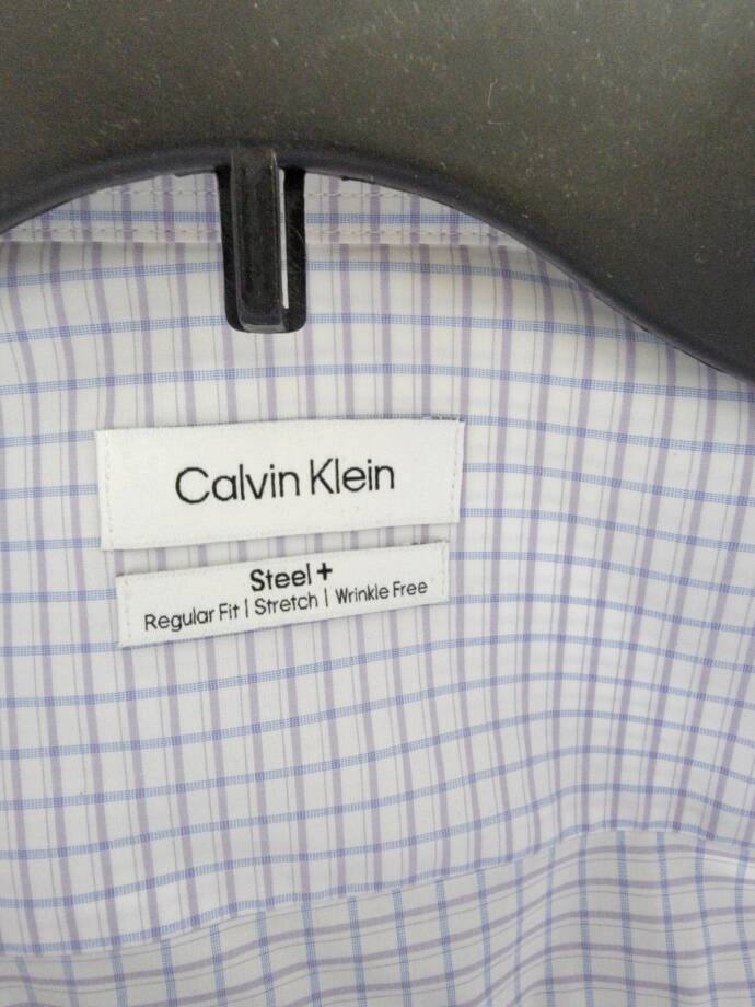 Calvin Klein Steel + Regular Fit Check Dress Shirt Men's 17 32/33 Blue Multi