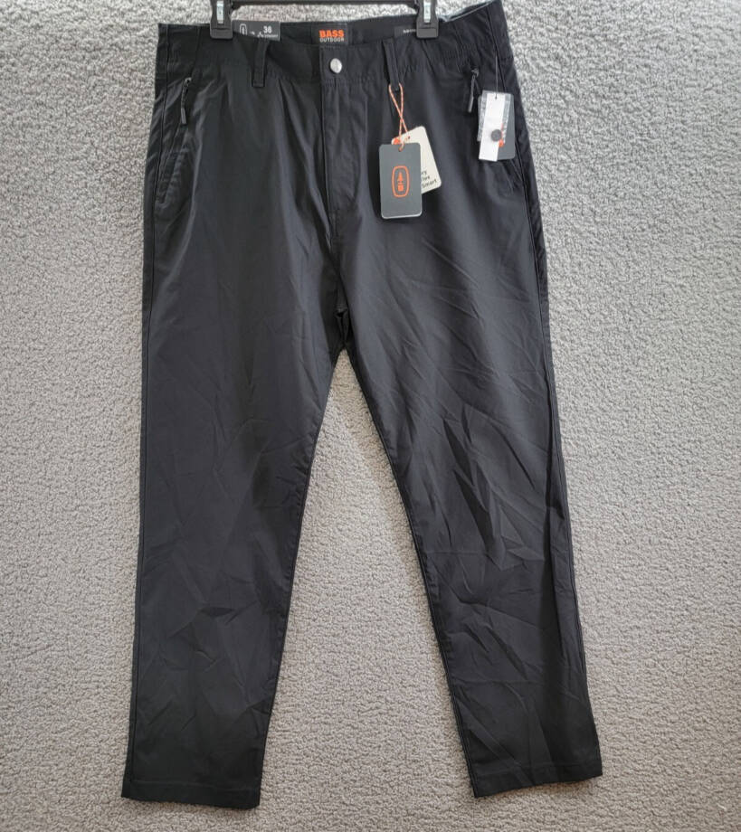 Bass Outdoor Straight-Fit Traveler Pants Men's 36 Caviar High Rise Side Pockets