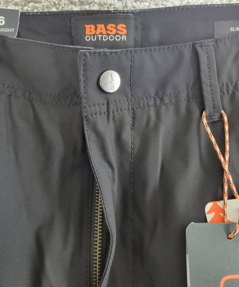 Bass Outdoor Straight-Fit Traveler Pants Men's 36 Caviar High Rise Side Pockets