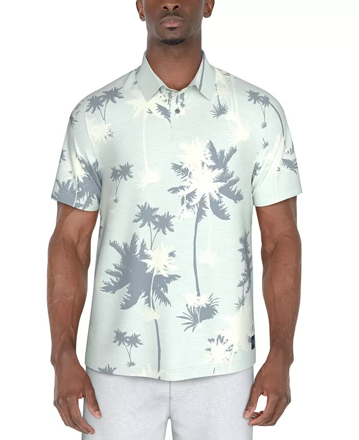 PGA TOUR Oversized Palm Print Short Sleeve Performance Polo Men's L White/Navy
