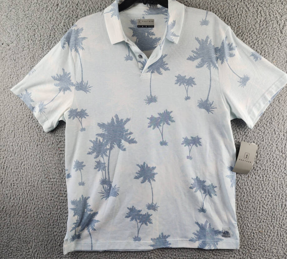 PGA TOUR Oversized Palm Print Short Sleeve Performance Polo Men's L White/Navy