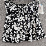 Swim Solutions Printed Flyaway Tankini Top Women's 8 Black/White Pullover