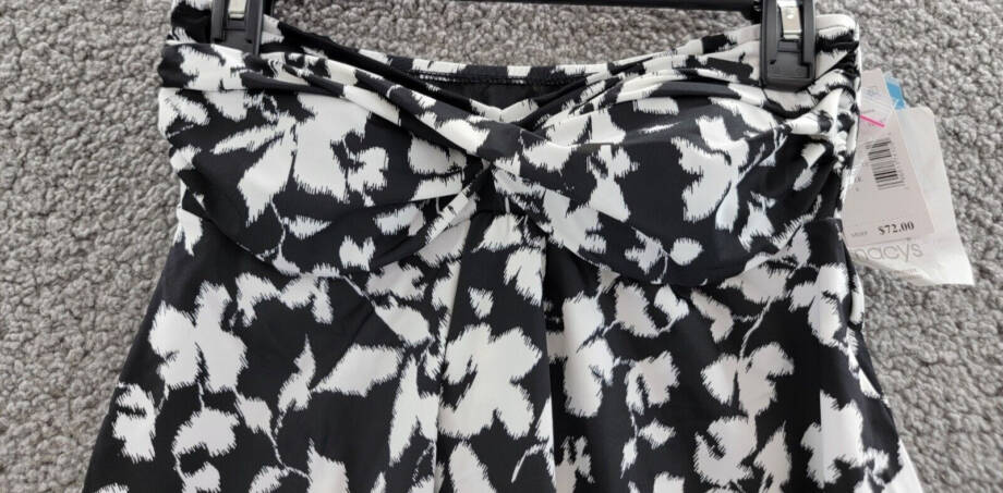 Swim Solutions Printed Flyaway Tankini Top Women's 8 Black/White Pullover