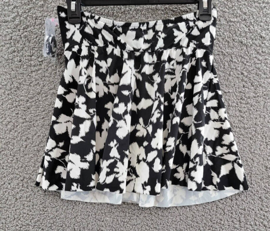 Swim Solutions Printed Flyaway Tankini Top Women's 8 Black/White Pullover