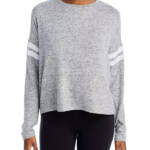 Aqua Athletic Stripe Sleeve Knit Sweatshirt Women's M Gray Heather Crewneck L/S