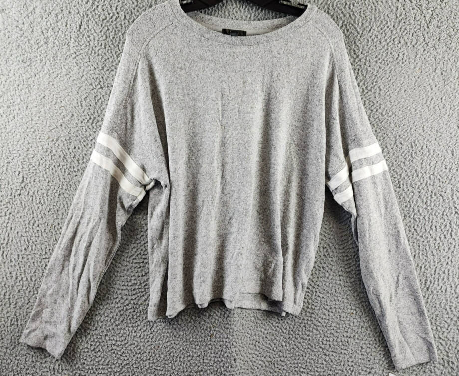Aqua Athletic Stripe Sleeve Knit Sweatshirt Women's M Gray Heather Crewneck L/S
