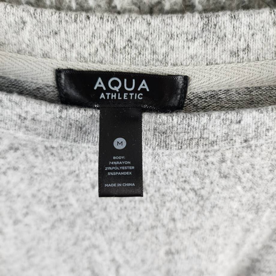 Aqua Athletic Stripe Sleeve Knit Sweatshirt Women's M Gray Heather Crewneck L/S