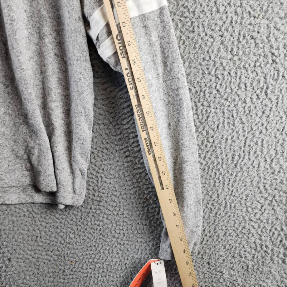 Aqua Athletic Stripe Sleeve Knit Sweatshirt Women's M Gray Heather Crewneck L/S