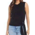 Karen Kane Sleeveless Side Tie Top Women's M Black Solid Crew Neck Pullover