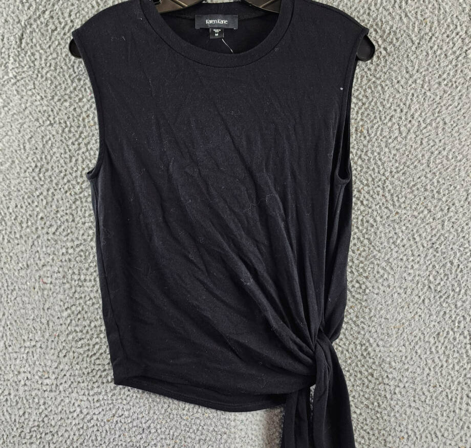 Karen Kane Sleeveless Side Tie Top Women's M Black Solid Crew Neck Pullover