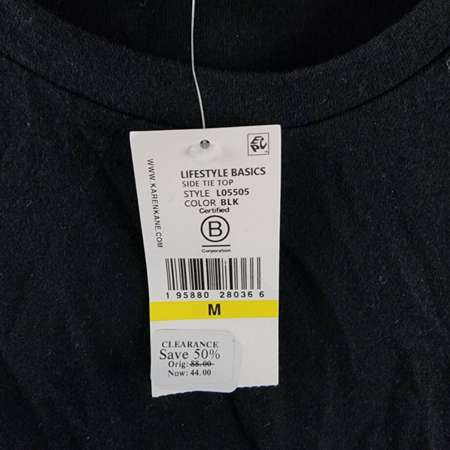 Karen Kane Sleeveless Side Tie Top Women's M Black Solid Crew Neck Pullover