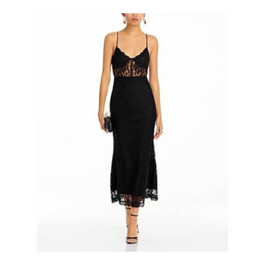 AQUA Lace Corset Slip Dress Women's XS Black Scalloped Hem Adjustable Strap