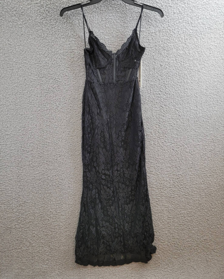 AQUA Lace Corset Slip Dress Women's XS Black Scalloped Hem Adjustable Strap