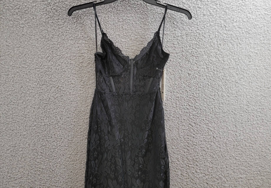 AQUA Lace Corset Slip Dress Women's XS Black Scalloped Hem Adjustable Strap
