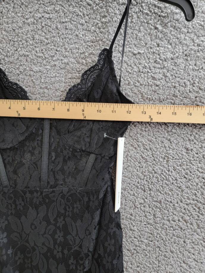AQUA Lace Corset Slip Dress Women's XS Black Scalloped Hem Adjustable Strap