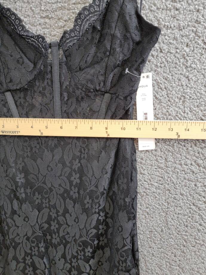 AQUA Lace Corset Slip Dress Women's XS Black Scalloped Hem Adjustable Strap