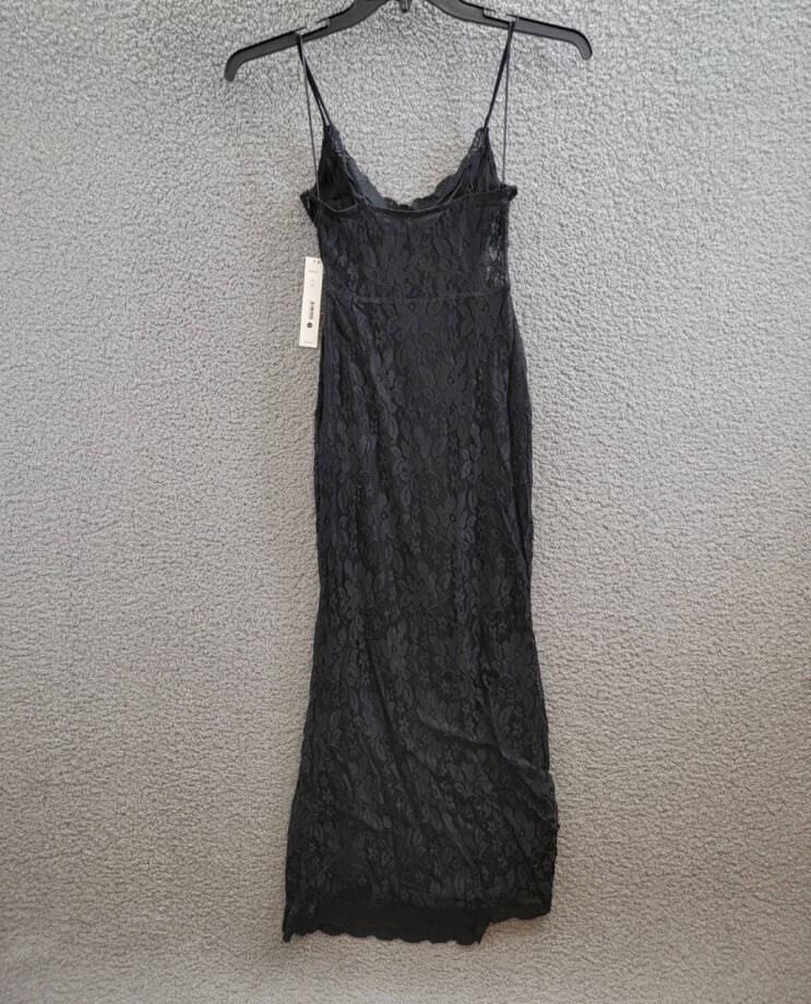 AQUA Lace Corset Slip Dress Women's XS Black Scalloped Hem Adjustable Strap