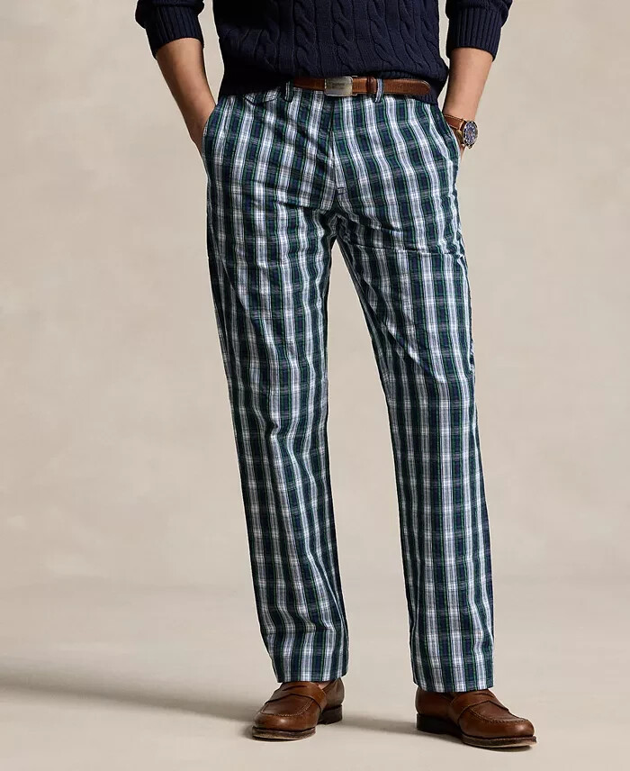 Polo Ralph Lauren Classic-Fit Seersucker Pants Men's 32/32 White/Navy Belt Loops
