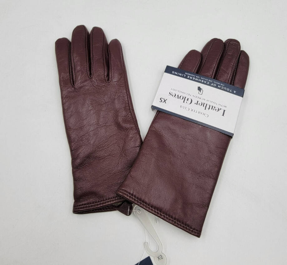 Charter Club Cashmere-Wool Lined Leather Tech Gloves Women's XS Emillion Slip On