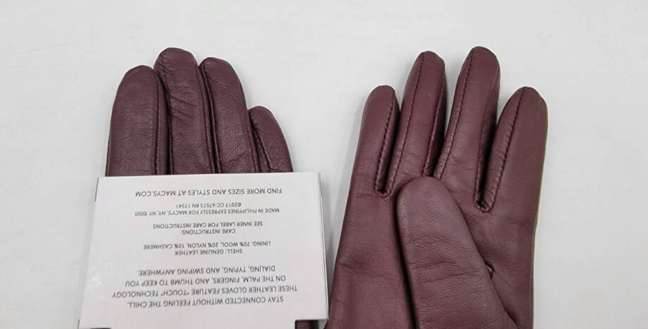 Charter Club Cashmere-Wool Lined Leather Tech Gloves Women's XS Emillion Slip On