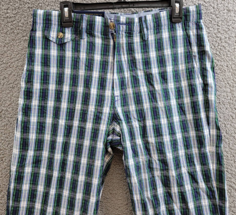 Polo Ralph Lauren Classic-Fit Seersucker Pants Men's 32/32 White/Navy Belt Loops
