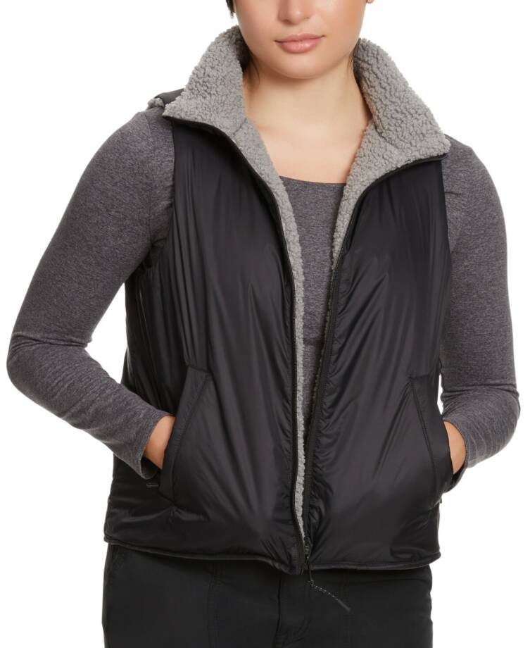 BASS OUTDOOR Reversible Zip-Front Vest Women's S Gray/Black Collared Sleeveless