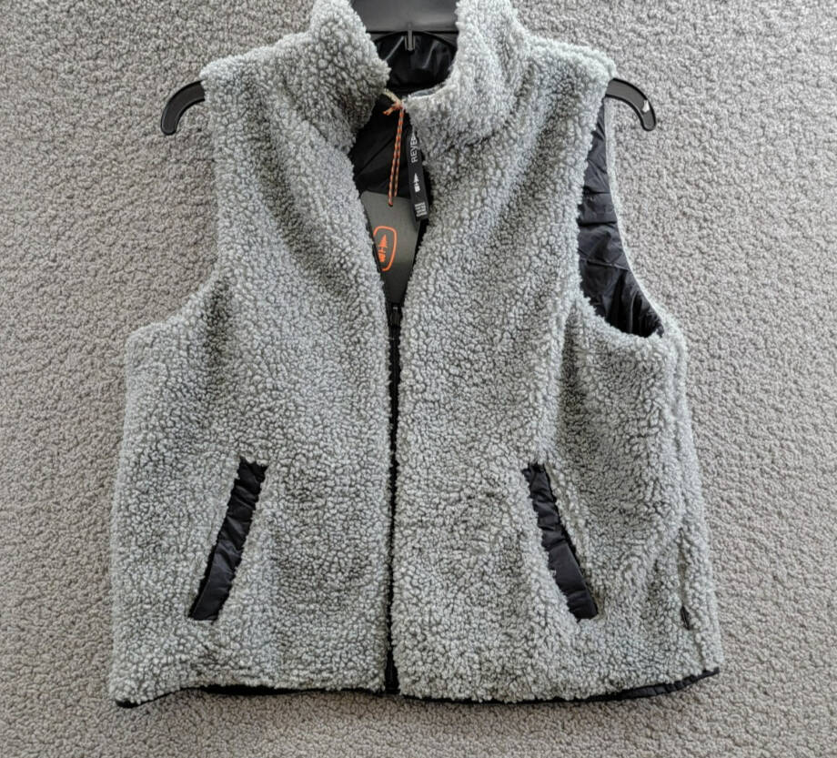 BASS OUTDOOR Reversible Zip-Front Vest Women's S Gray/Black Collared Sleeveless