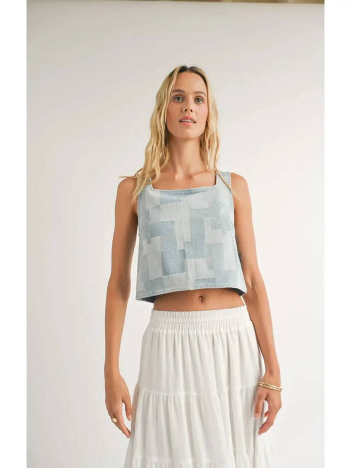Sadie & Sage Aloha Reversible Denim Vest Women's S Blue Sleeveless Zip Closure