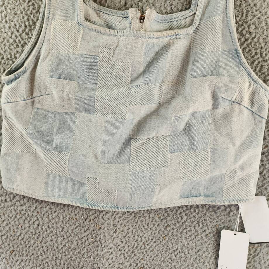 Sadie & Sage Aloha Reversible Denim Vest Women's S Blue Sleeveless Zip Closure