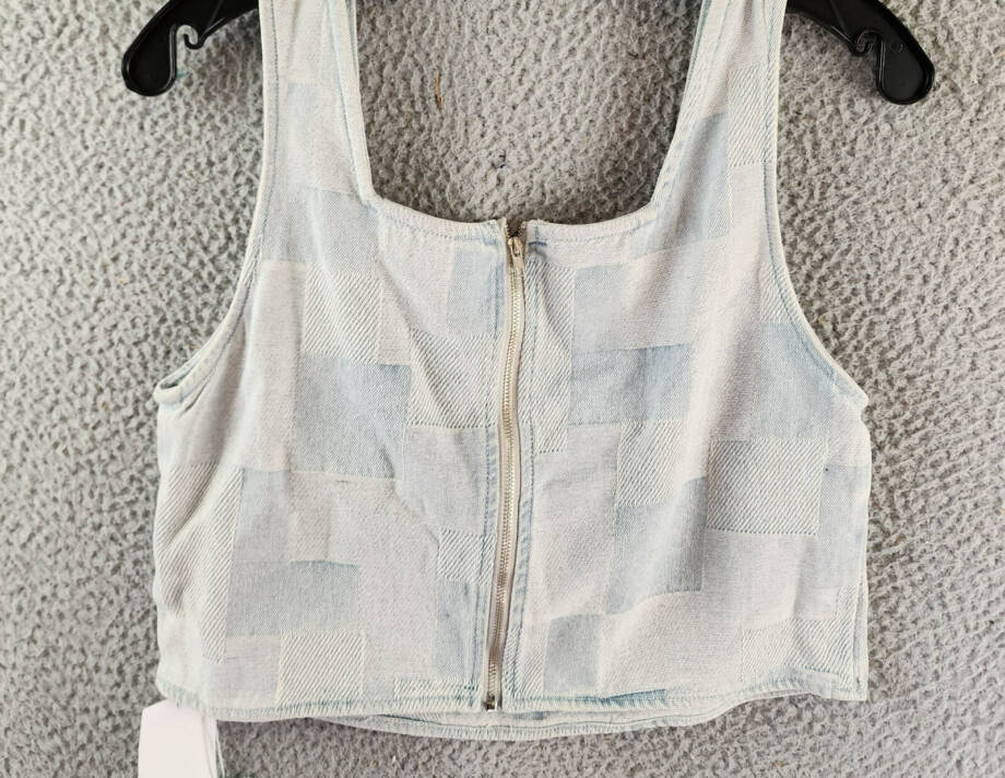 Sadie & Sage Aloha Reversible Denim Vest Women's S Blue Sleeveless Zip Closure