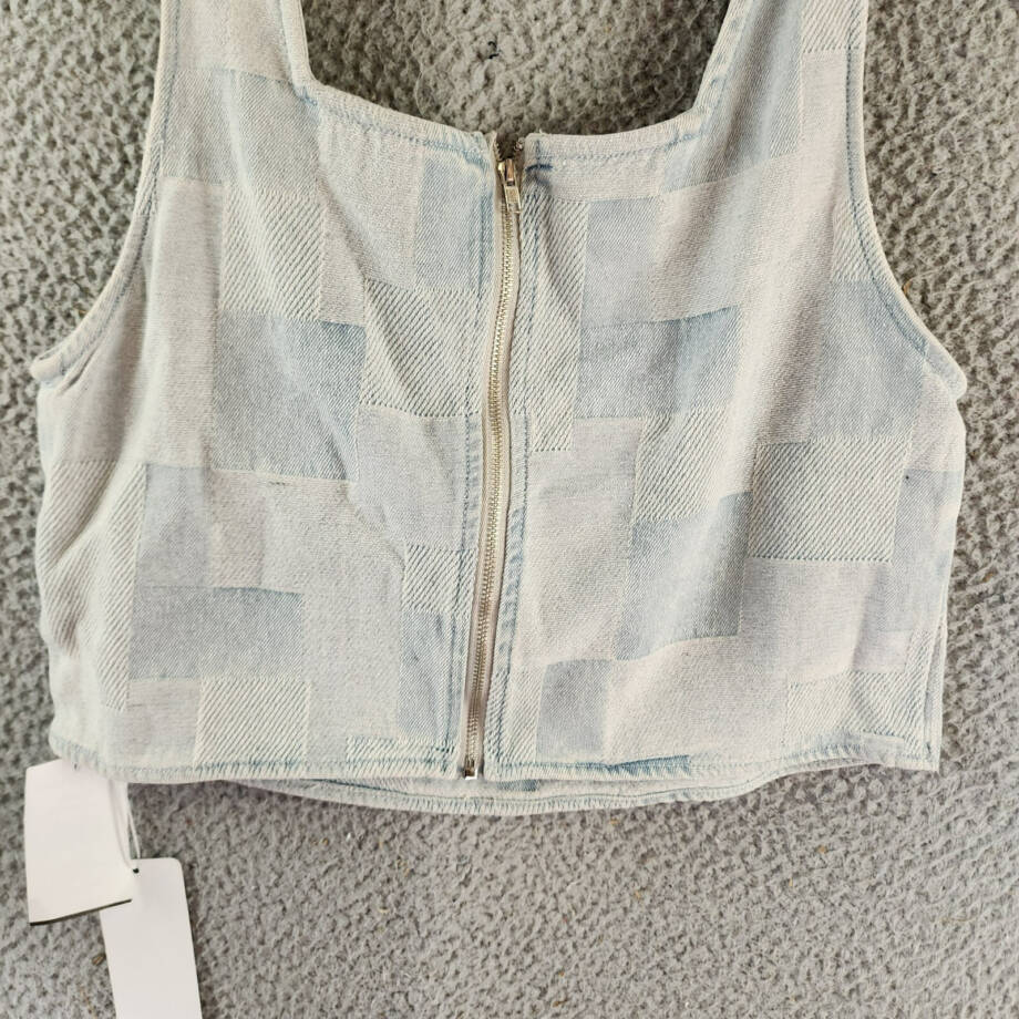 Sadie & Sage Aloha Reversible Denim Vest Women's S Blue Sleeveless Zip Closure
