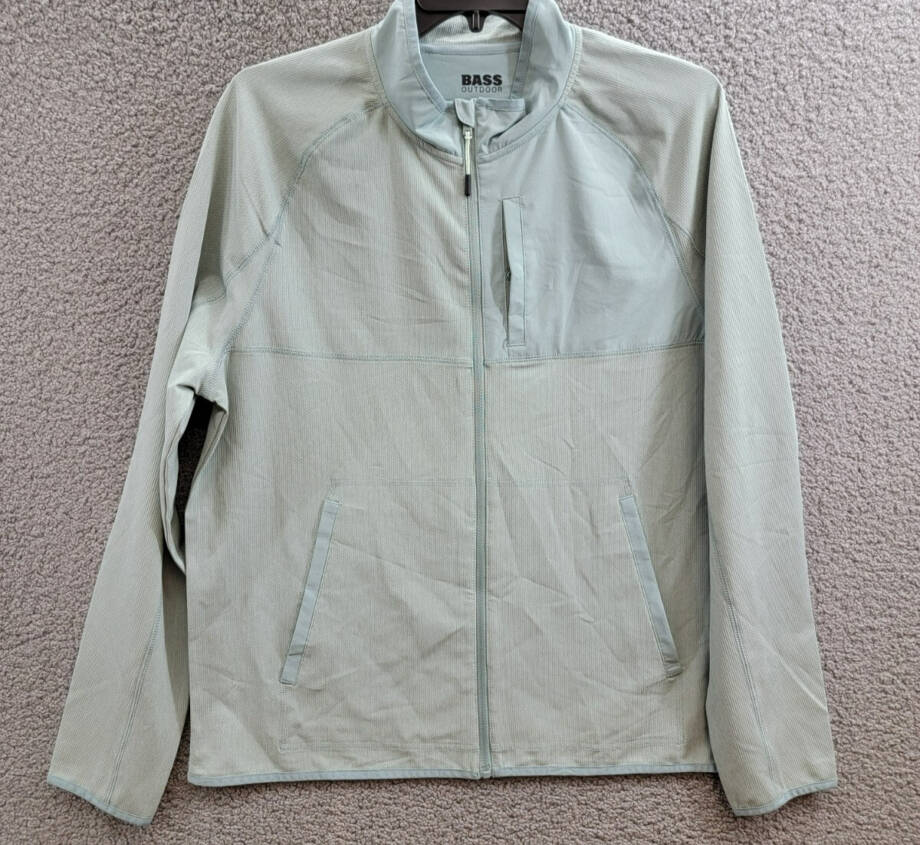 BASS OUTDOOR Full Zip Trail Jacket Men's XL Silver Blue Mock Neck Long Sleeve