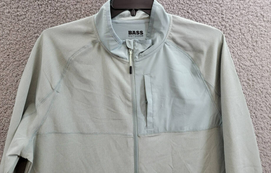 BASS OUTDOOR Full Zip Trail Jacket Men's XL Silver Blue Mock Neck Long Sleeve