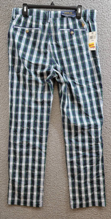 Polo Ralph Lauren Classic-Fit Seersucker Pants Men's 32/32 White/Navy Belt Loops