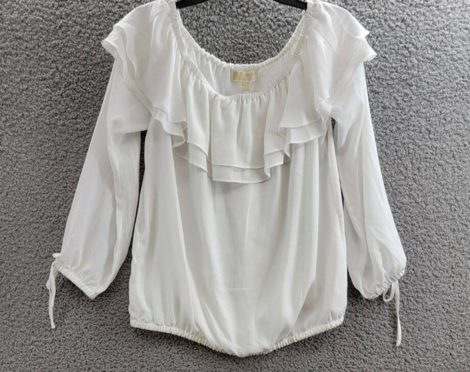 MICHAEL Michael Kors Ruffled Off-the-Shoulder Peasant Top Women's S White L/S