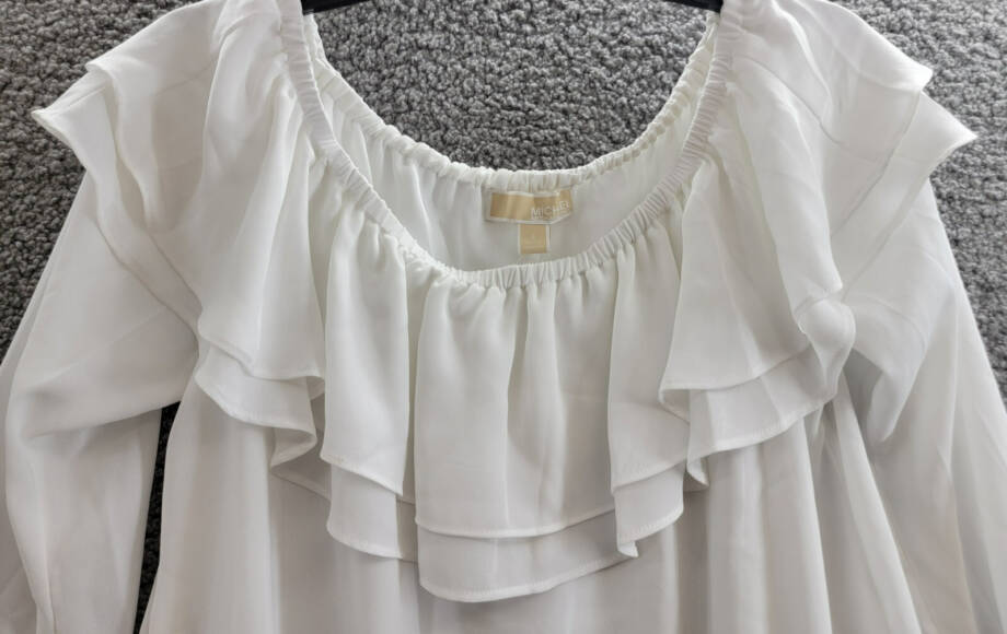 MICHAEL Michael Kors Ruffled Off-the-Shoulder Peasant Top Women's S White L/S