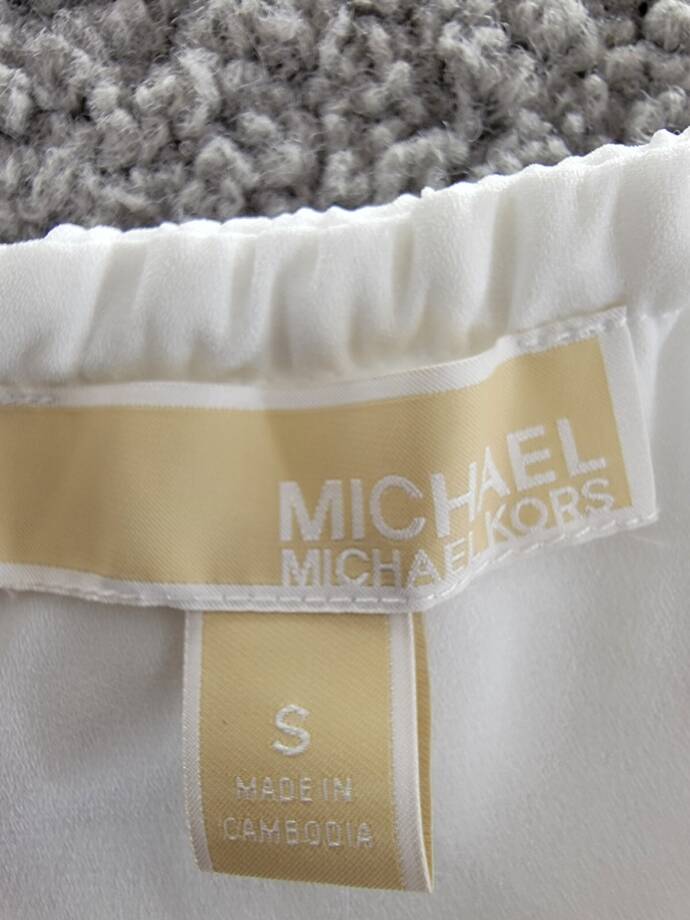 MICHAEL Michael Kors Ruffled Off-the-Shoulder Peasant Top Women's S White L/S