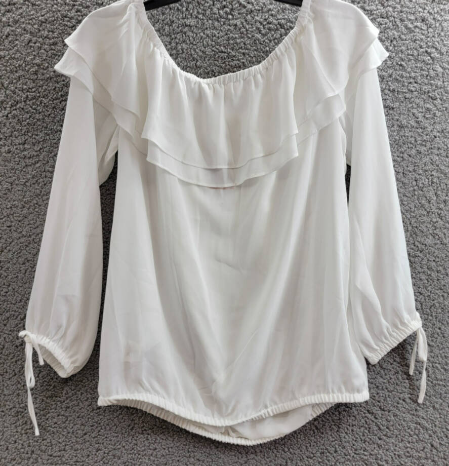 MICHAEL Michael Kors Ruffled Off-the-Shoulder Peasant Top Women's S White L/S