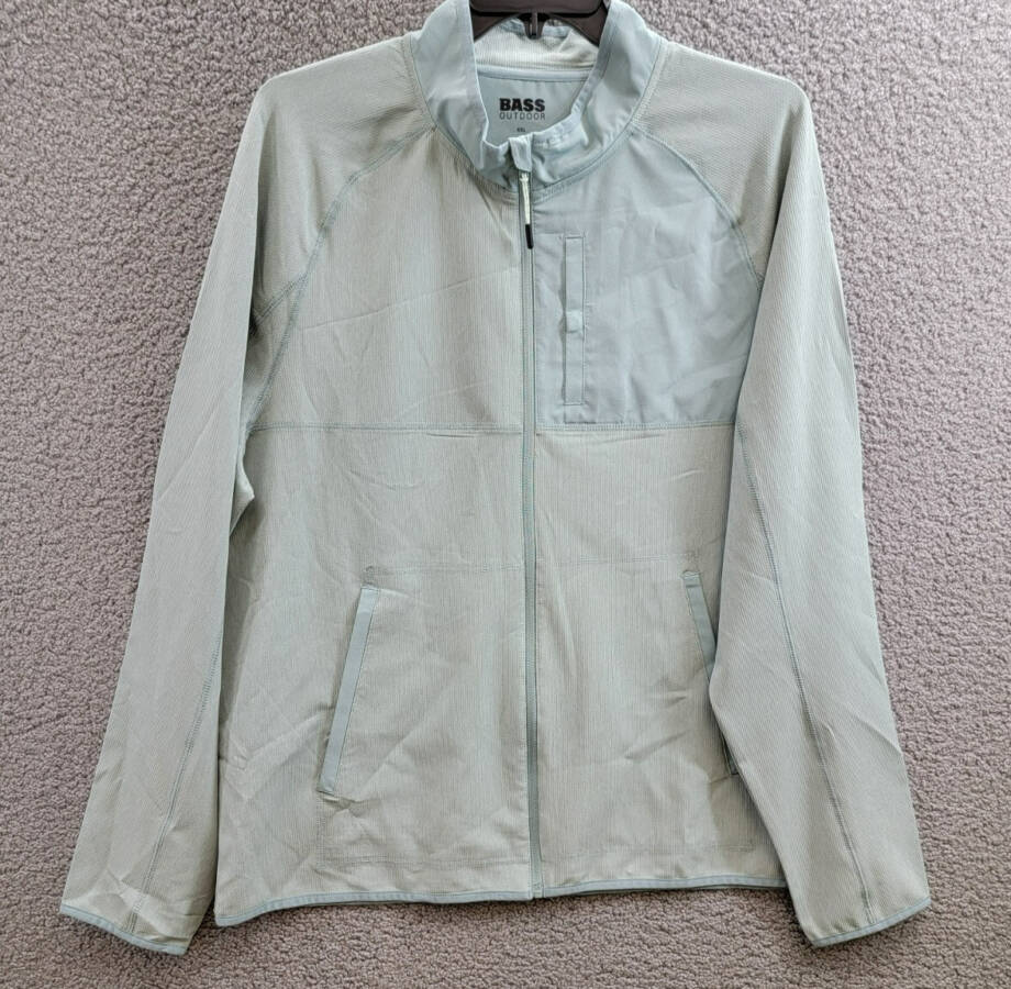 BASS OUTDOOR Full Zip Trail Jacket Men's XXL Silver Blue Side Pocket Long Sleeve