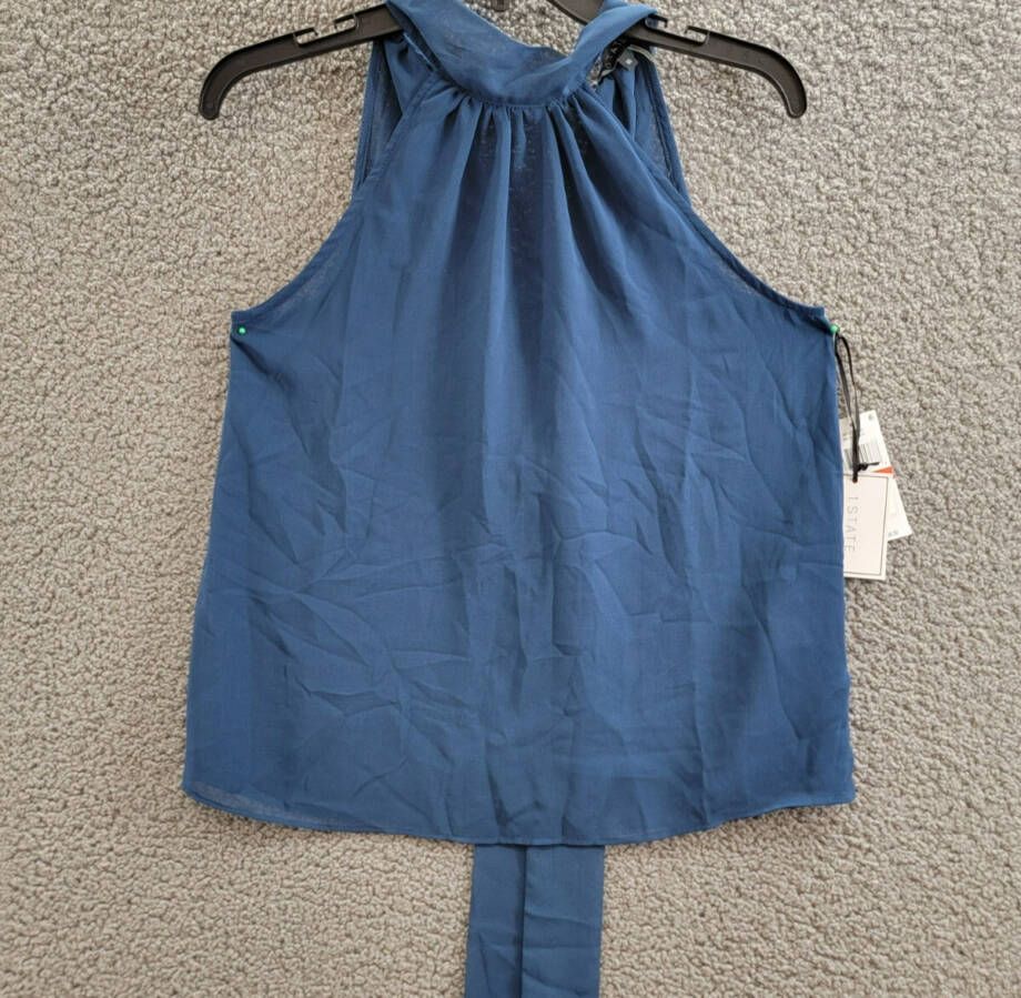 1.STATE Sleeveless Gathered Halter Tie Back Blouse Womens XS Tidal Navy Pullover