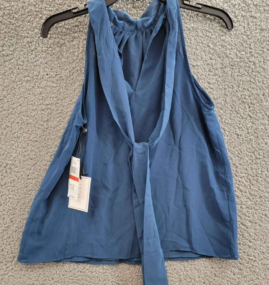 1.STATE Sleeveless Gathered Halter Tie Back Blouse Womens XS Tidal Navy Pullover