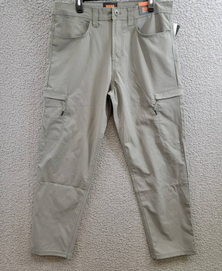 BASS OUTDOOR Essential Tech Cargo Pants Men's 36 Castor Gray Button Zip Closure