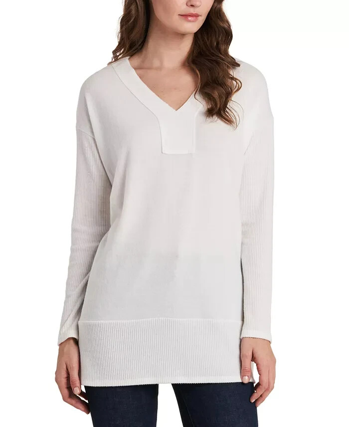 Vince Camuto V-Neck Drop-Shoulder Tunic Top Women's XL New Ivory Pullover L/S