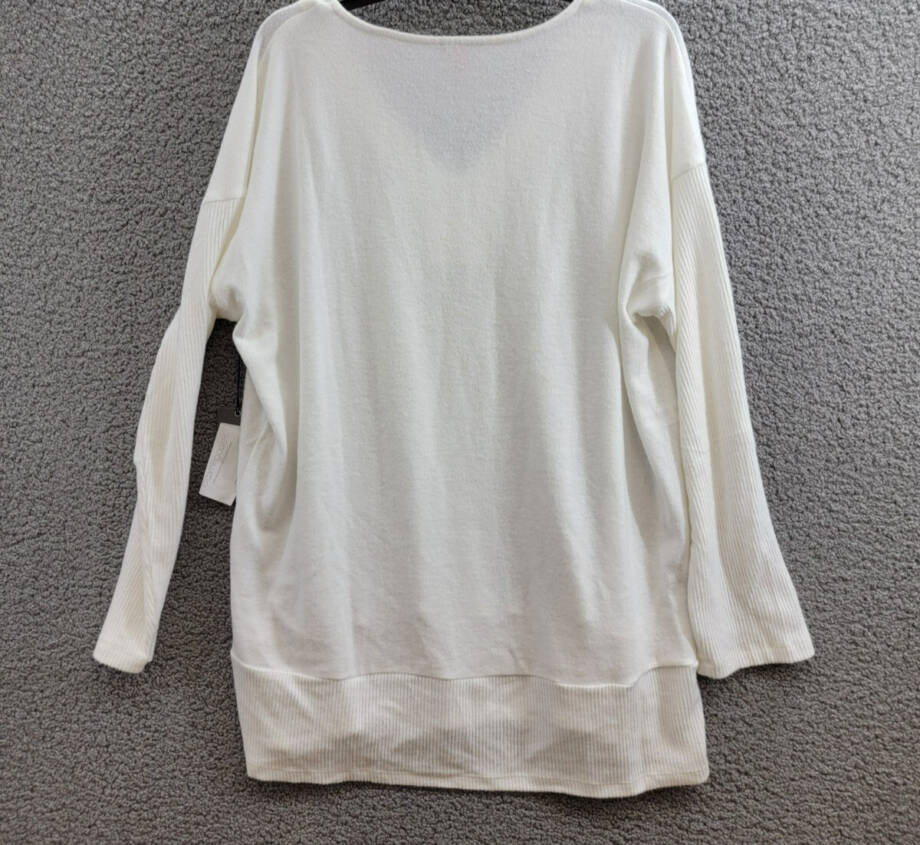 Vince Camuto V-Neck Drop-Shoulder Tunic Top Women's XL New Ivory Pullover L/S