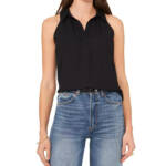 1.STATE Collared V-Neck Sleeveless Halter Top Women's XS Black Solid Pullover