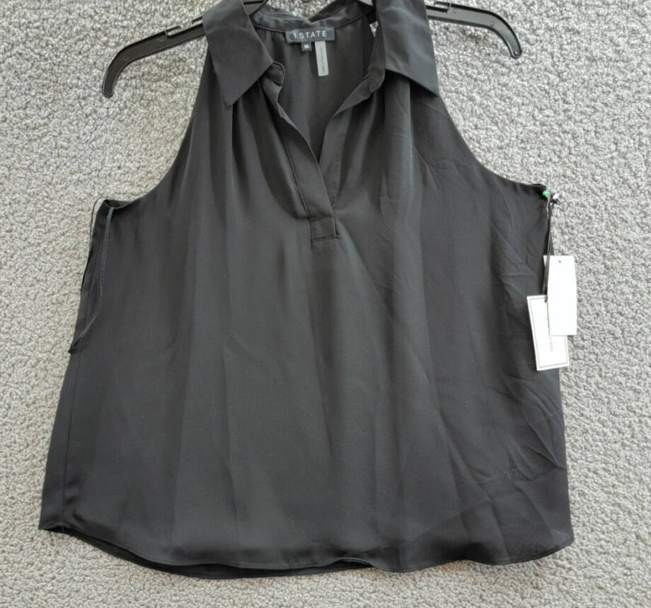 1.STATE Collared V-Neck Sleeveless Halter Top Women's XS Black Solid Pullover