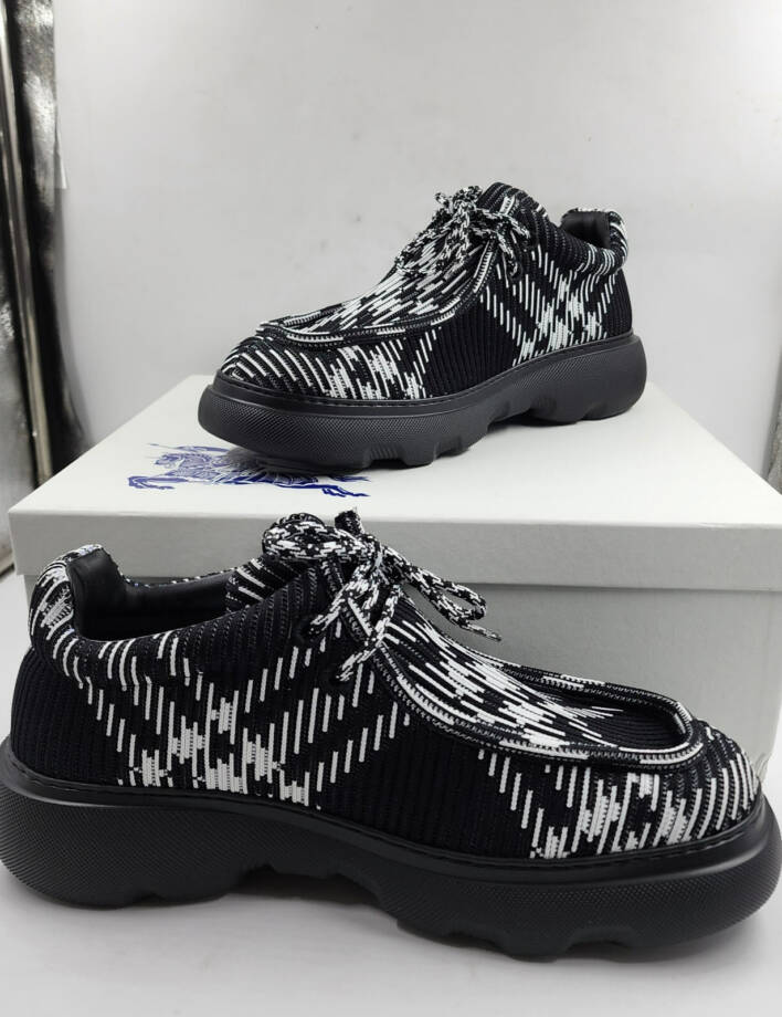 Burberry Creeper Check Woven Lace Up Shoes Men's 11US Black/White Round Toe