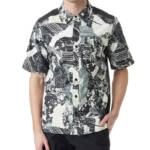 BASS OUTDOOR Trailer A.C. Shirt Men's S Black Beauty/Rock Camo Spread Collar S/S
